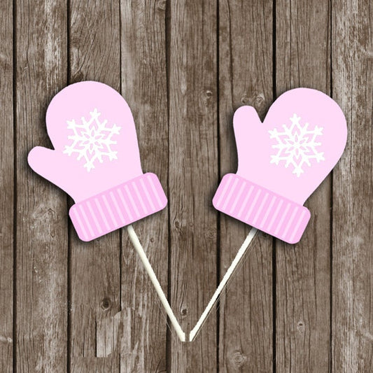 Mittens Cupcake Toppers, Winter Baby Shower, Snowflake Birthday Party, Snowflake Cupcake Toppers (11418151P)