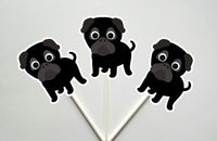 Black Pug Cupcake Toppers, Puppy Party Cupcake Toppers - Pug Cupcake Toppers (22017502P)