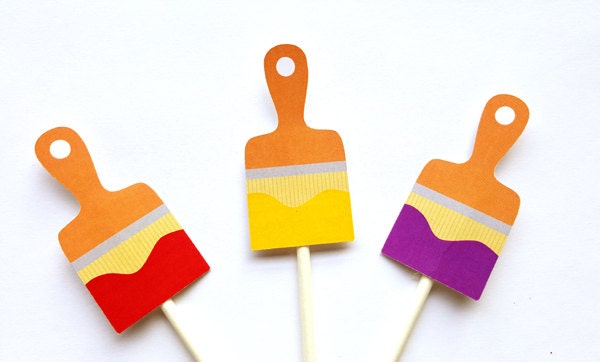 Paint Brush Cupcake Toppers, Paint Party Cupcake Toppers, Art Party Cupcake Toppers, Painting Cupcake Toppers, Paintbrush Cupcake Toppers
