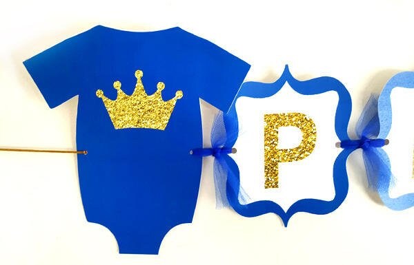 Prince Banner, Prince Garland, Crown Banner, Prince Baby Shower Banner, Royal Blue and Gold, Photo Prop (31717947A)
