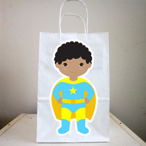 Superhero Goody Bags, Superhero Favor Bags, Superhero Birthday Party Bags, Superhero Burst Bags, Girl Superhero African American (6417216P)