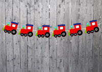 Train Cupcake Toppers, Train Birthday Party Cupcake Toppers - Red Blue Green (42171134P)