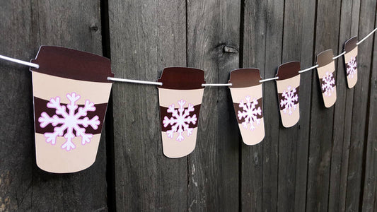 Coffee Garland, Coffee Banner, Snowflake Banner, Winter Coffee Snowflake, Baby It's Cold Outside Banner, Winter Banner, Winter Garland