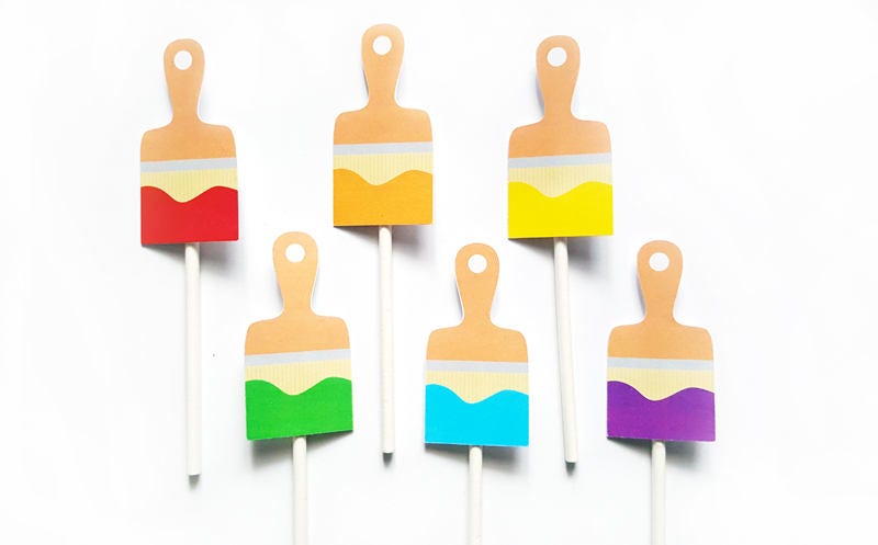 Paint Brush Cupcake Toppers, Paint Party Cupcake Toppers, Art Party Cupcake Toppers, Painting Cupcake Toppers, Paintbrush Cupcake Toppers