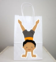Gymnastics Party Favor, Goody, Gift Bags - Boy Gymnastics Favor Bags - African American