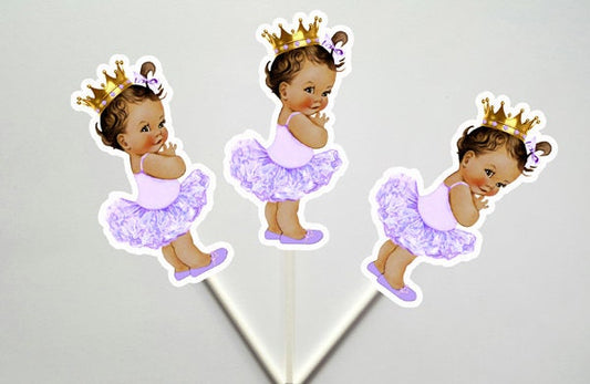Princess Baby Shower Cupcake Toppers - Princess Cupcake Toppers, Lavender Gold Cupcake Toppers, Ballerina Cupcake Toppers 37181227P