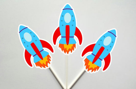 Space Party Cupcake Toppers, Rocket Ship Cupcake Toppers