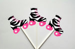 Roller Skate Cupcake Toppers - Pink and Black Zebra Print