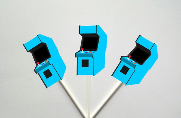 Arcade Cupcake Toppers, Arcade Game Cupcake Toppers, Video Game Cupcake Toppers - Gaming Cupcake Toppers, 80's cupcake toppers, Blue Arcade
