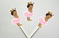 Princess Baby Shower Cupcake Toppers - Princess Cupcake Toppers, Pink Gold Cupcake Toppers, Ballerina Cupcake Toppers - 22518542P