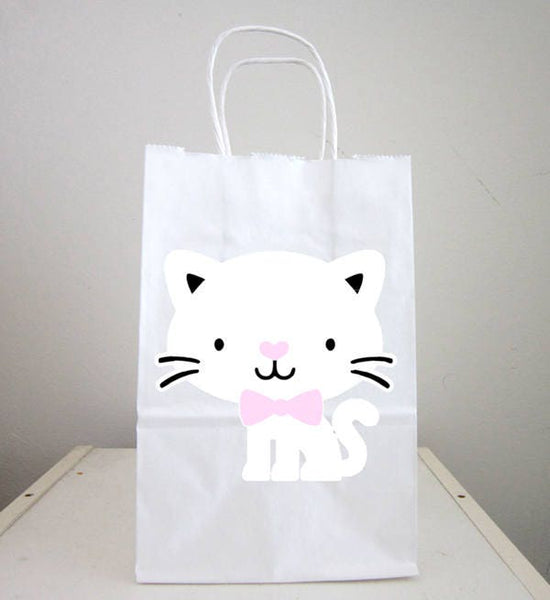Cat Goody Bags, Cat Favor Bags, Cat Goodie Bags, Cat Party Bags, Kitty Goody Bags, White Cat With Bow
