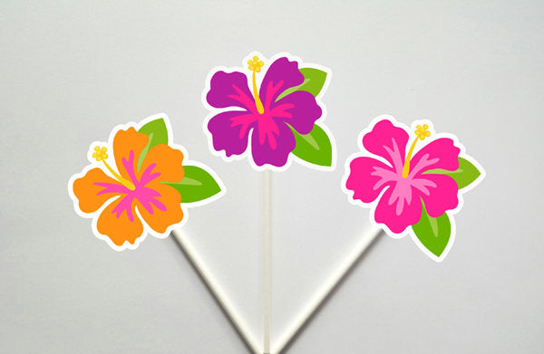 Hibiscus Cupcake Toppers - Beach Cupcake Toppers - Beach Party Cupcake Toppers, Hibiscus Flower, Wedding Cupcake Toppers