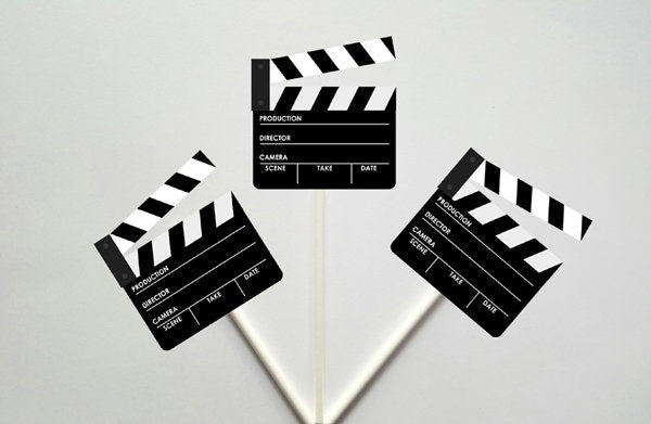 Movie Party Cupcake Toppers - Movie Clapper cupcake toppers - Movie Party Decorations