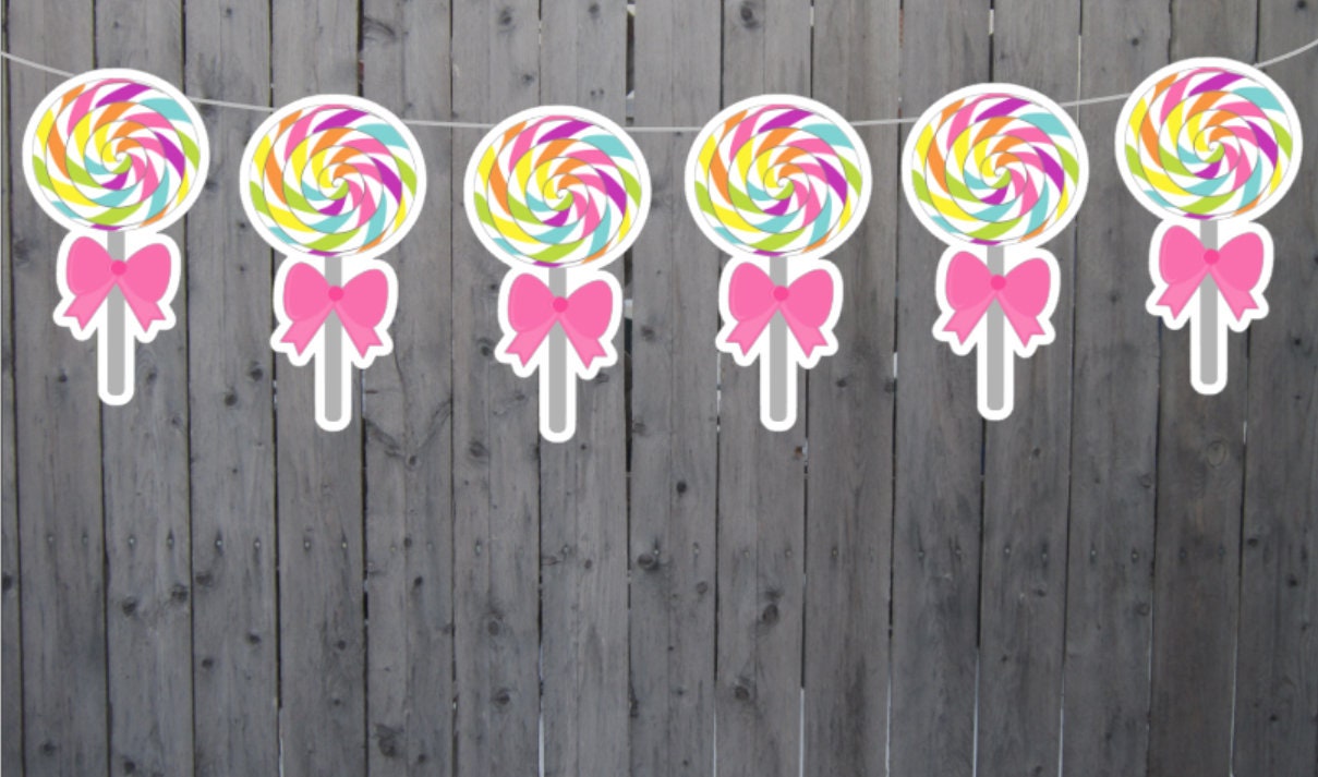Lollipop Pink Bow Garland, Lollipop Banner, Candy Garland, Candy Bar Banner, Candy Birthday, Candy Decoration, Candy Buffet, Photo Prop