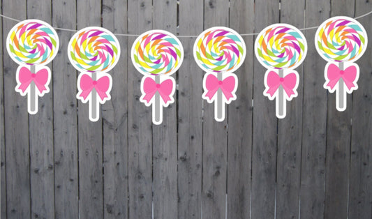 Lollipop Pink Bow Garland, Lollipop Banner, Candy Garland, Candy Bar Banner, Candy Birthday, Candy Decoration, Candy Buffet, Photo Prop