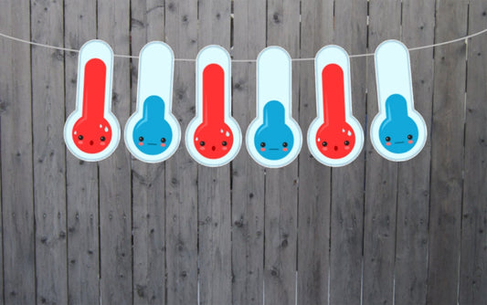 THERMOMETER WEATHER GARLAND, Weather Birthday, Weather Party, meteorologist, meteorologist birthday, meteorologist party, thermometer banner