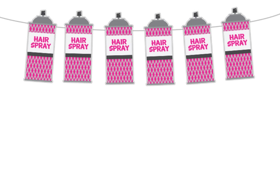 Hair Spray Garland, Hair Spray Banner, 80's Party Banner, 80's Birthday Banner