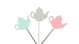 Tea Party Cupcake Toppers, Teapot Cupcake Toppers, Tea Pot Cupcake Toppers