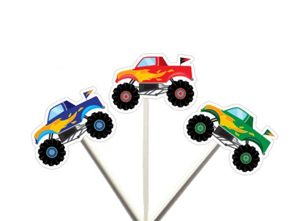 Monster Truck Cupcake Toppers, Monster Truck Cake Toppers, Monster Tru – CRAFTY CUE for Free Printable Monster Truck Cupcake Toppers