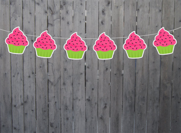 WATERMELON cupcake Garland, Watermelon cupcake Banner, Watermelon Birthday, Watermelon Party, Watermelon Decorations - 82320333P