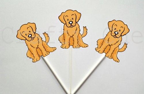 Golden Retriever Cupcake Toppers, Puppy Party Cupcake Toppers, Dog Cupcake Toppers