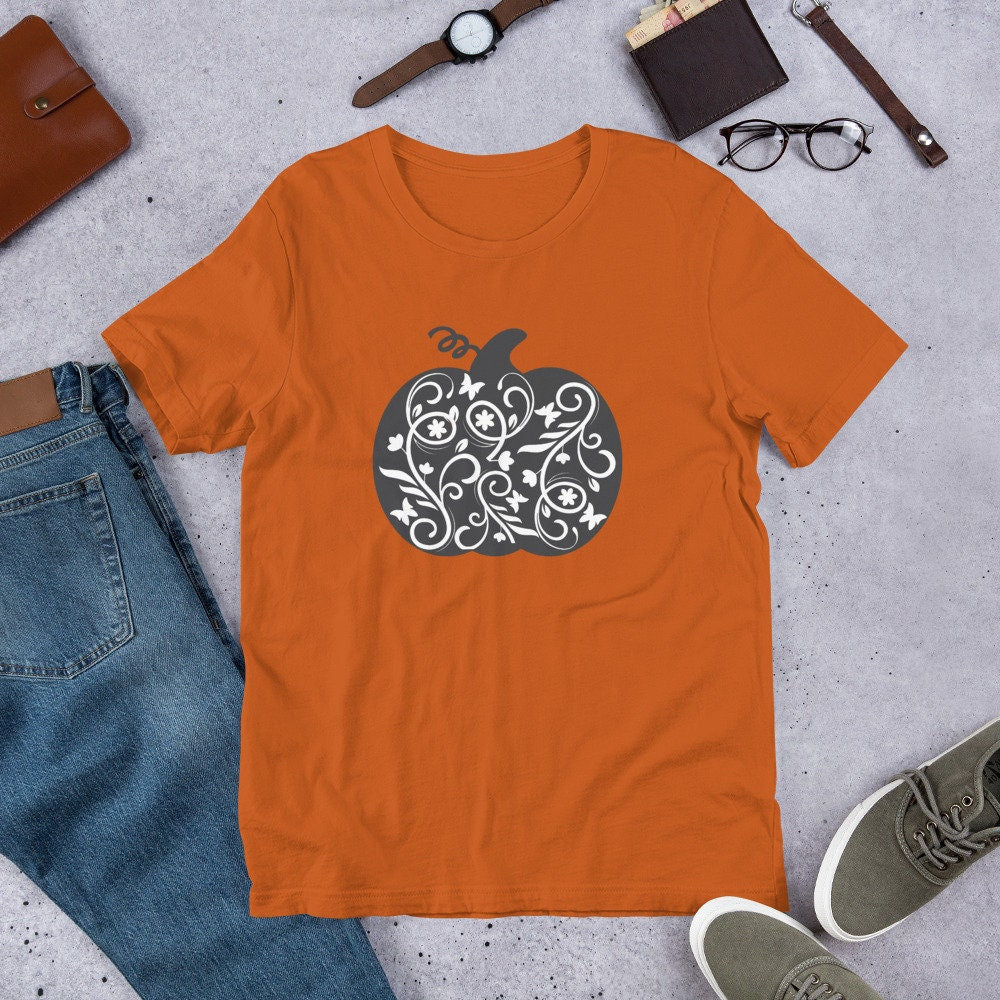 Pumpkin Lace Shirt, Pumpkin Shirt, Fall Shirt, Halloween Shirt, Thanksgiving Shirt, Short-Sleeve Unisex T-Shirt