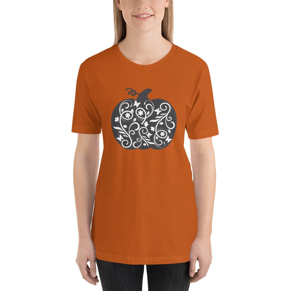 Pumpkin Lace Shirt, Pumpkin Shirt, Fall Shirt, Halloween Shirt, Thanksgiving Shirt, Short-Sleeve Unisex T-Shirt