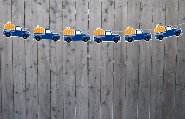 Blue Truck First Birthday Garland, Blue Truck Banner, Blue Truck Birthday Decorations, Pumpkin truck Banner, Fall first birthday banner