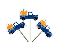 Blue Truck With Pumpkin Cupcake Toppers, Truck Cake Toppers, Fall Cupcake Toppers, Halloween Cupcake Toppers, Pumpkin Cupcake Toppers