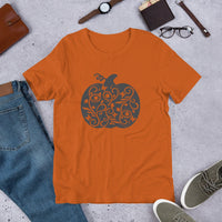 Pumpkin Unisex Shirt, Fall Shirt, Halloween Shirt, Pumpkin Lace Design Shirt, Halloween Lace Design Shirt, Short-Sleeve T-Shirt