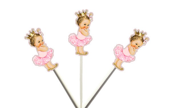 Princess Baby Shower Cupcake Toppers - Princess Cupcake Toppers, Pink Gold Cupcake Toppers, Ballerina Cupcake Toppers 1521528P