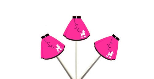 Poodle Skirt Cupcake Toppers, 50's Cupcake Toppers, Poodle Skirt Cake Toppers, Poodle Skirt Decorations