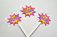 Superhero Cupcake Toppers - Superhero Bursts Cupcake Toppers, Superhero Mini Cupcake Toppers