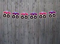 Monster Truck Garland, Monster Truck Banner, Monster Truck Party Banner, Monster Truck Party Decorations, Monster Truck Party Sign, Pink