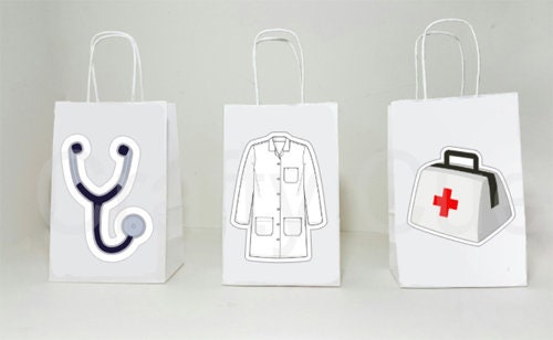 Doctor Goody Bags, Stethoscope Bags, White Coat, Doctor's Bag, Doctor's Party Favor Bags, Doctor's Graduation Bags, Medical School Goody Bag