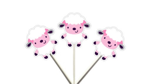 Lamb Cupcake Toppers, Pink Lamb, Pink Sheep, Sheep Cupcake Toppers, Sheep Cupcake Picks, Farm Animal Cupcake Toppers, Farm Birthday