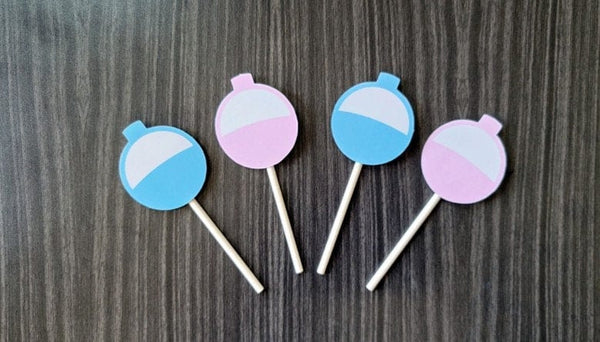 Gender Reveal Fishing Bobber Cupcake Toppers, Fishing Cupcake