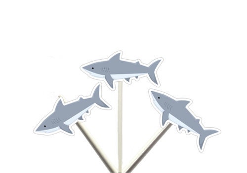 Shark Cupcake Toppers - Fish Cupcake Toppers - Under The Sea Cupcake Toppers, Item# 8116141A