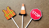 Construction Cupcake Toppers, Construction Party Cupcake Toppers, Construction Birthday, Construction Cone, Construction Vest, Stop Sign