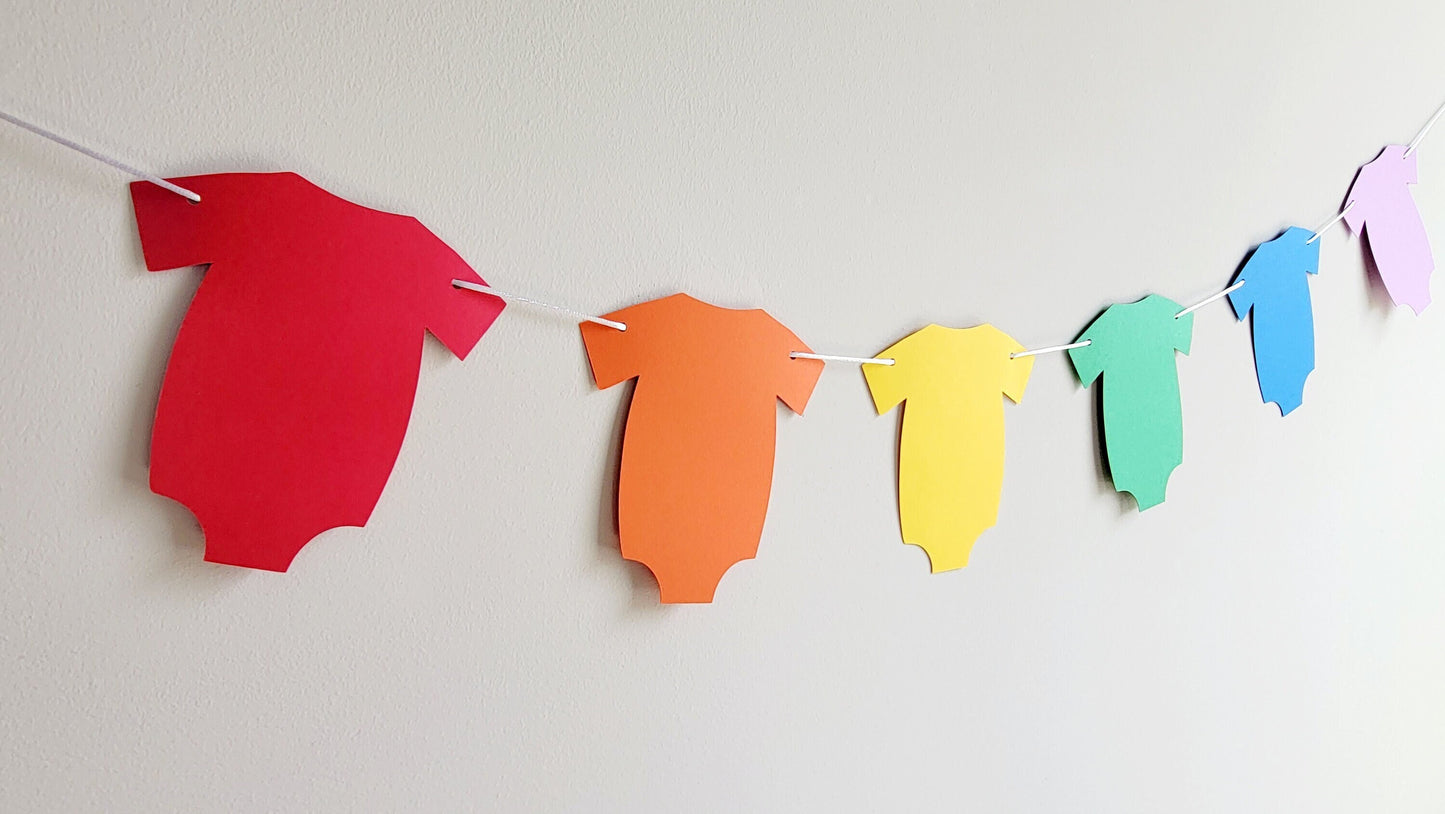 Rainbow Onesie Garland, Rainbow Baby Shower Banner, Rainbow Nursery Decoration, Photo Prop