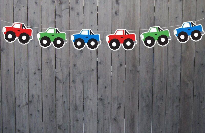 Monster Truck Garland, Monster Truck Banner, Monster Truck Party Banner, Monster Truck Party Decorations, Monster Truck Party Sign
