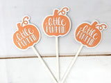 LITTLE PUMPKIN CUPCAKE Toppers - Pumpkin Cupcake Toppers Pumpkin Cake Toppers, Little Pumpkin Birthday, Pumpkin Party, Pink and Gold Pumpkin