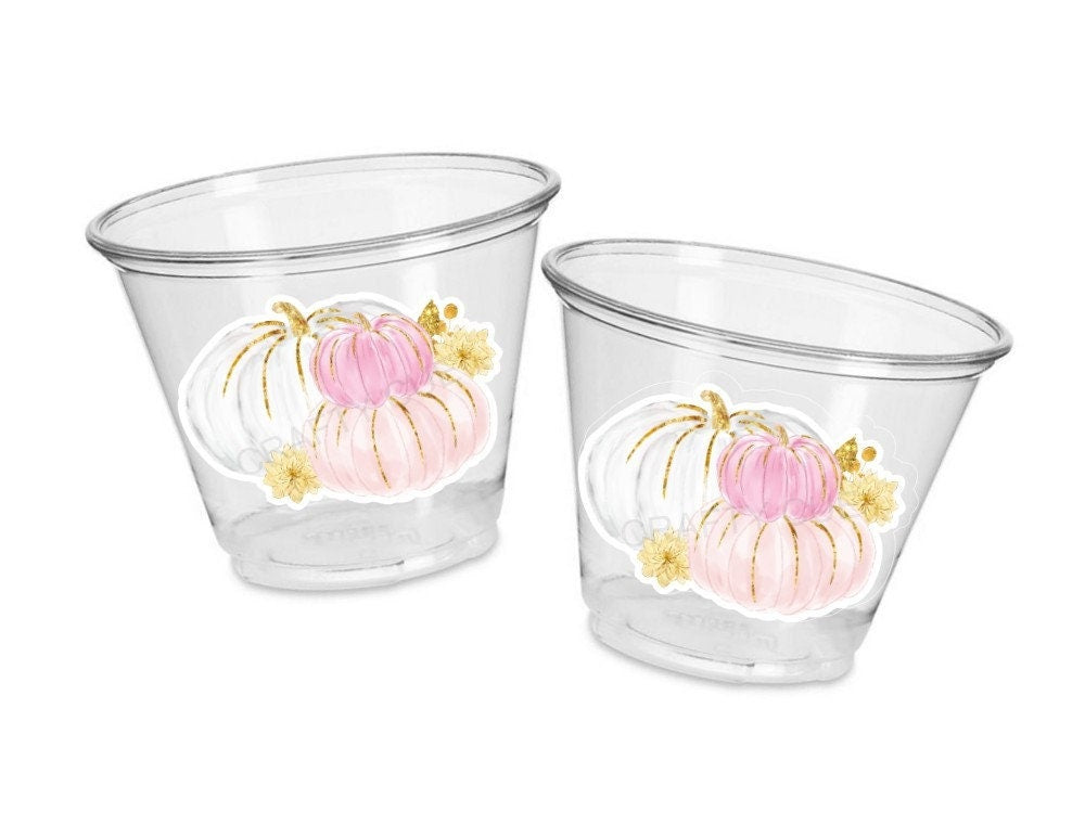 PINK PUMPKIN PARTY Cups - Pink Pumpkin Party Pink and Gold Pumpkin Cups Little Pumpkin Fall Baby Shower Pink Pumpkin Little Pumpkin Cups