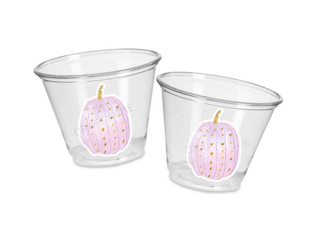 PINK PUMPKIN PARTY Cups - Pink Pumpkin Party Pink and Gold Pumpkin Cups Little Pumpkin Fall Baby Shower Pink Pumpkin Little Pumpkin Cups