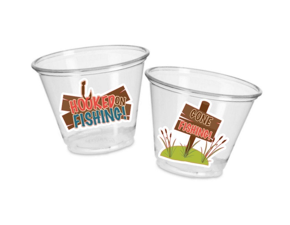 FISHING PARTY CUPS - Fishing Cups Fishing Party Decorations The Big One Fishing Birthday Decorations Fishing Baby Shower Decorations Fishing