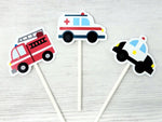 Emergency Vehicles Cupcake Toppers, Firetruck Cupcake Toppers, Ambulance Cupcake Toppers, Police Car Cupcake Toppers