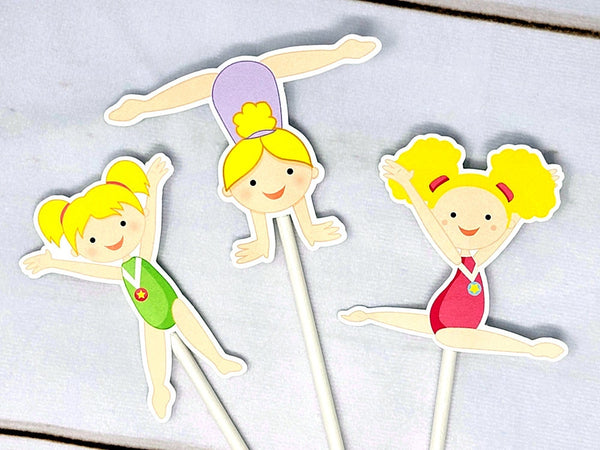 Gymnastics Cupcake Toppers, Gymnast Cupcake Toppers, Girl Gymnasts (102116151A)