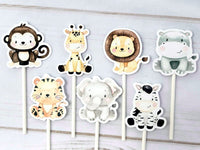 Set of 12 - SAFARI ANIMAL CUPCAKE Toppers - Jungle Animal Cupcake Toppers - Zoo Animal Cupcake Toppers - Safari Animal Cupcake Toppers