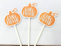 LITTLE PUMPKIN CUPCAKE Toppers - Pumpkin Cupcake Toppers Pumpkin Cake Toppers, Little Pumpkin Birthday, Pumpkin Party, Pink and Gold Pumpkin
