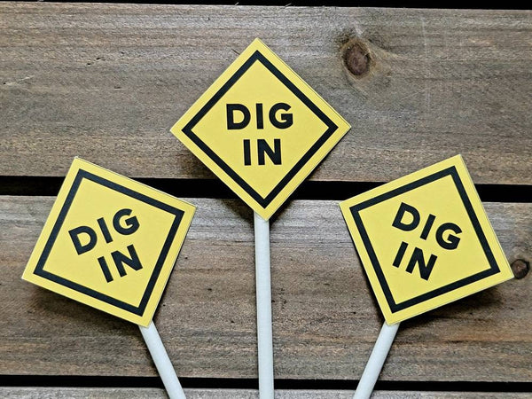 Dig In Cupcake Toppers, Construction Cupcake Toppers, Construction Party Cupcake Toppers, Construction Sign Cupcake Toppers - 920171254P